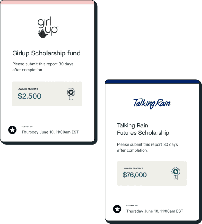 Scholarship alerts from Girl Up and Talking Rain