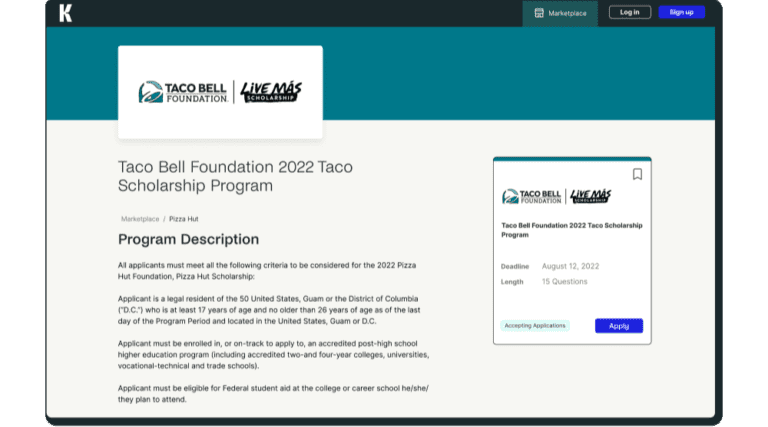 Kaleidoscope platform Taco Bell Foundation screen