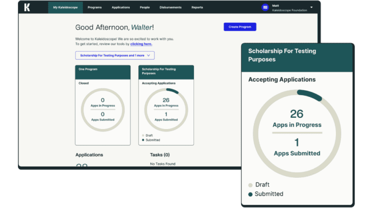 Dashboard for the Kaleidoscope platform