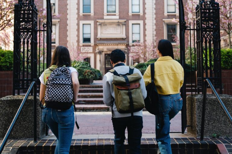 Students walking up steps