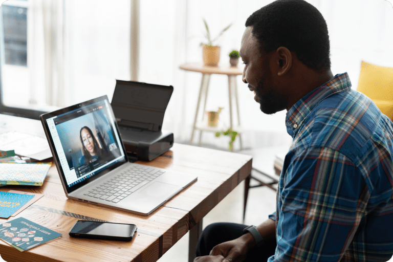 Man in virtual meeting