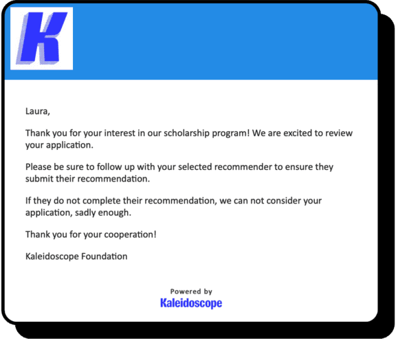 Screenshot of email sent from Kaleidoscope Connect